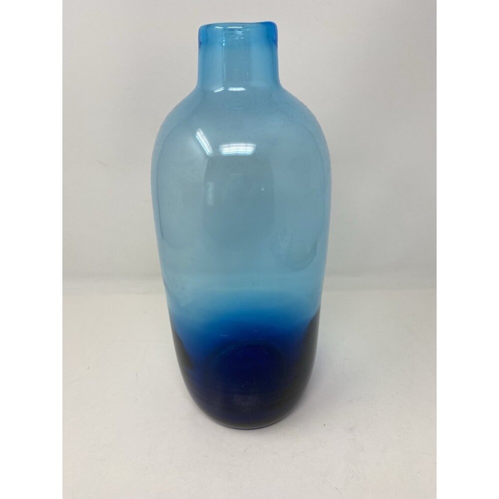 Blue Ombré Art Glass Vase 12.5” Hand Blown Handmade